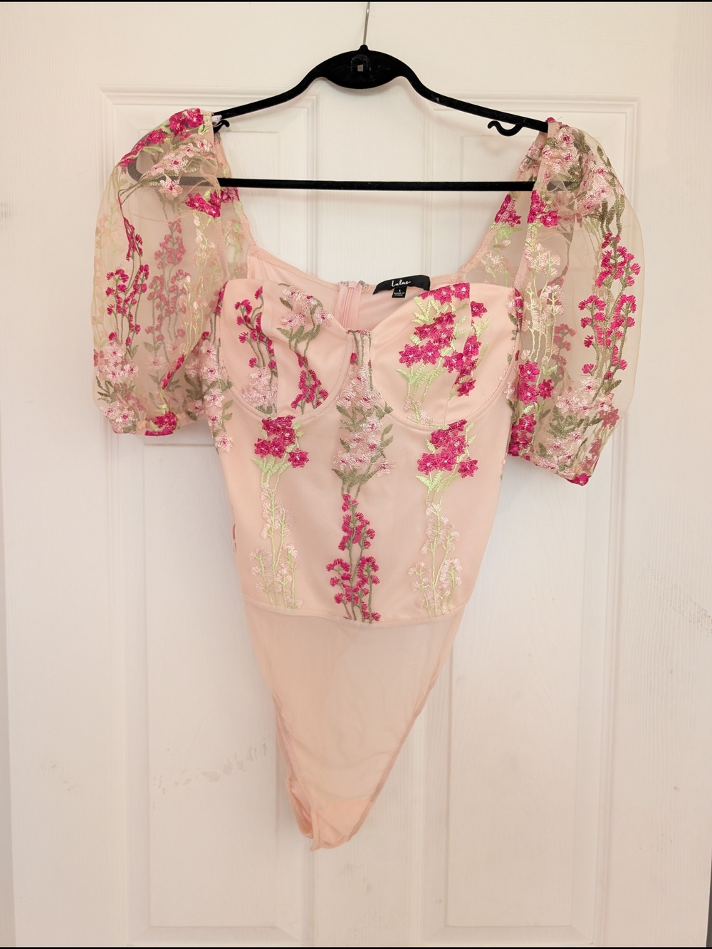 Lulus Pink Embroidered Floral Bustier Bodysuit